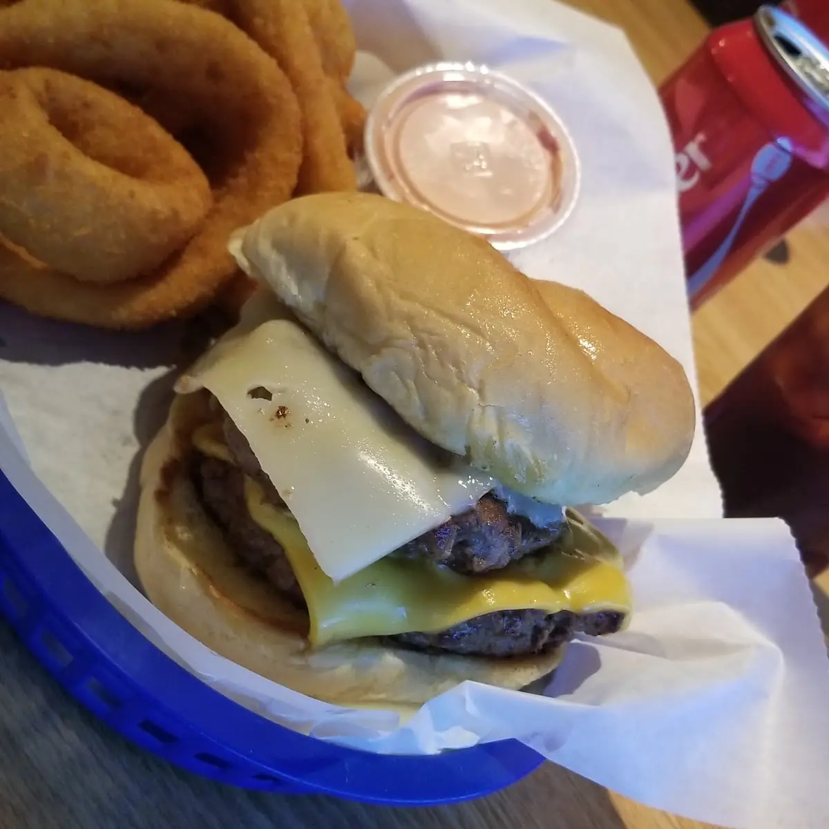 Double Cheese Burger with Onion Rings