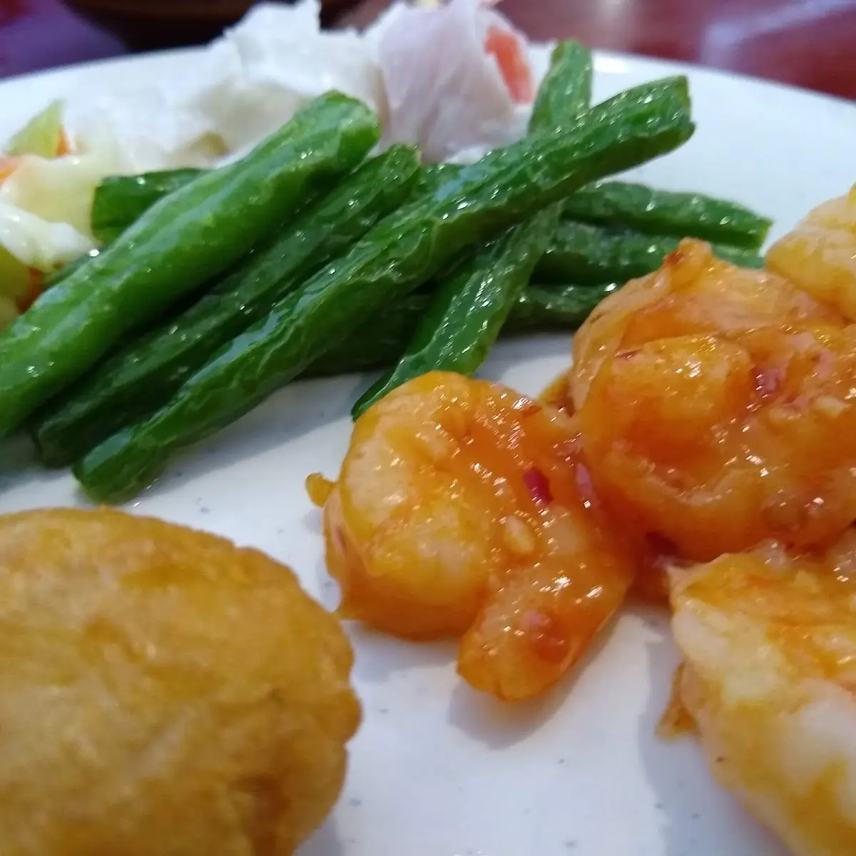 Spicy Shrimp and Green Beans from the Buffet