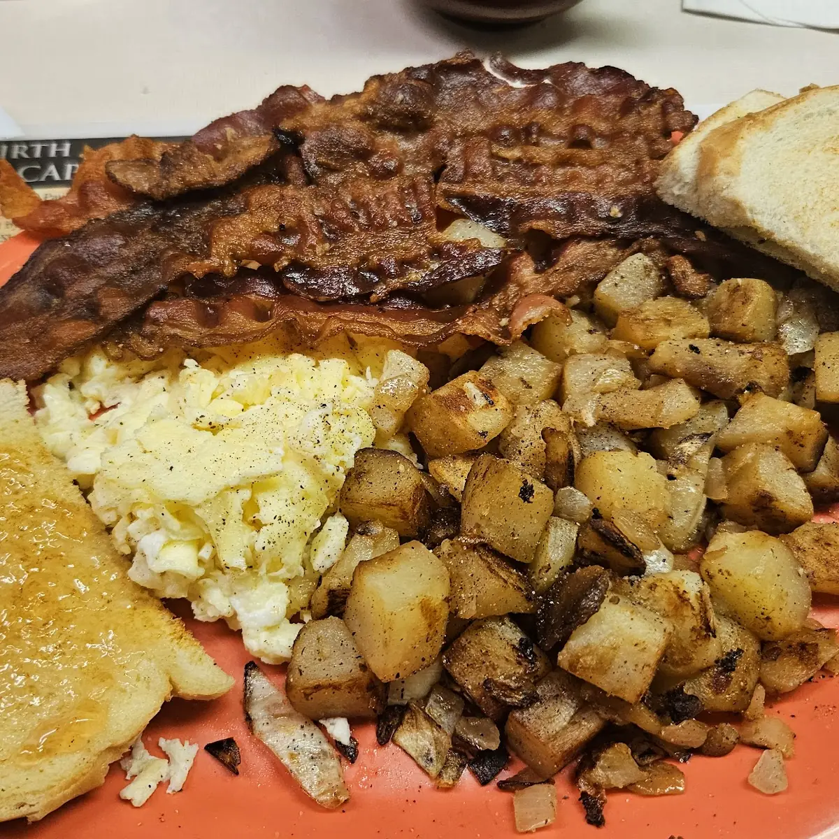 Scrambled Eggs Crispy Home Fries Be Bacon and English Muffin