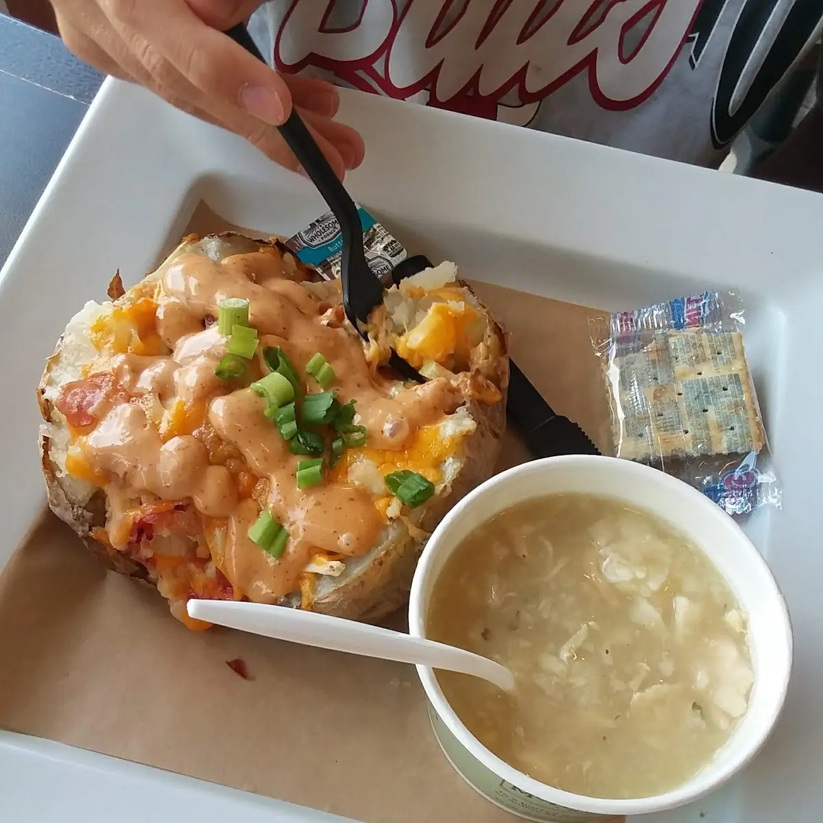 Dumpling Soup and Baked Potato
