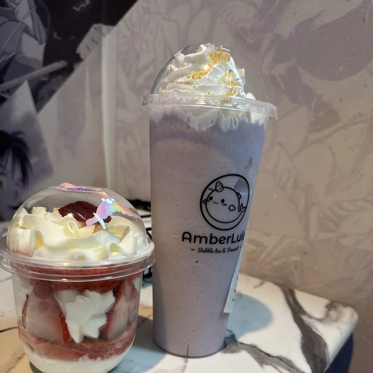 Strawberry Velvet Cake and Taro Graham Cracker Shake
