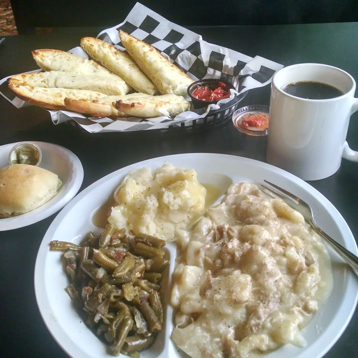 Chicken and Dumplings Green Beans and Mashed Potatoes