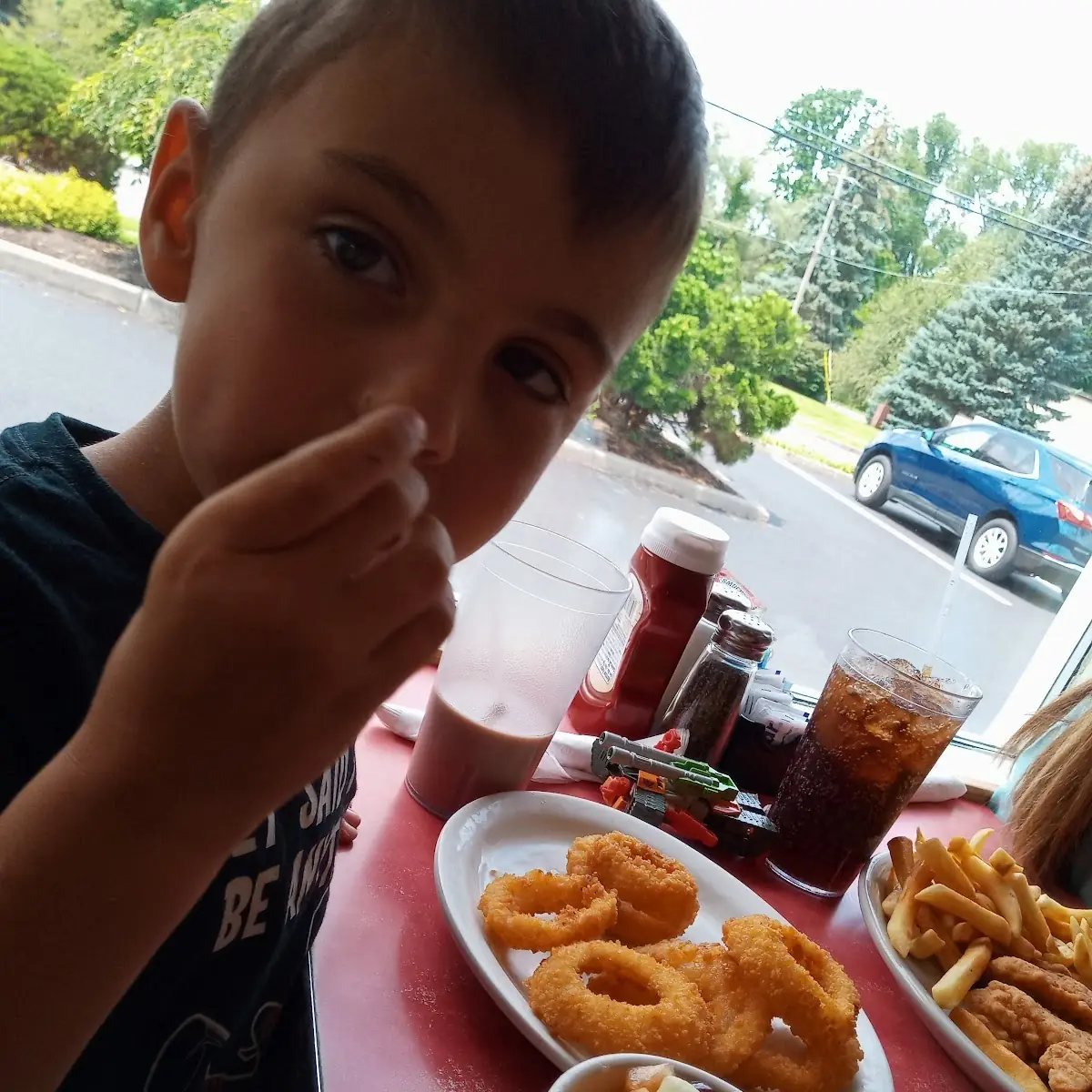 Onion Rings and Fruit Bowl