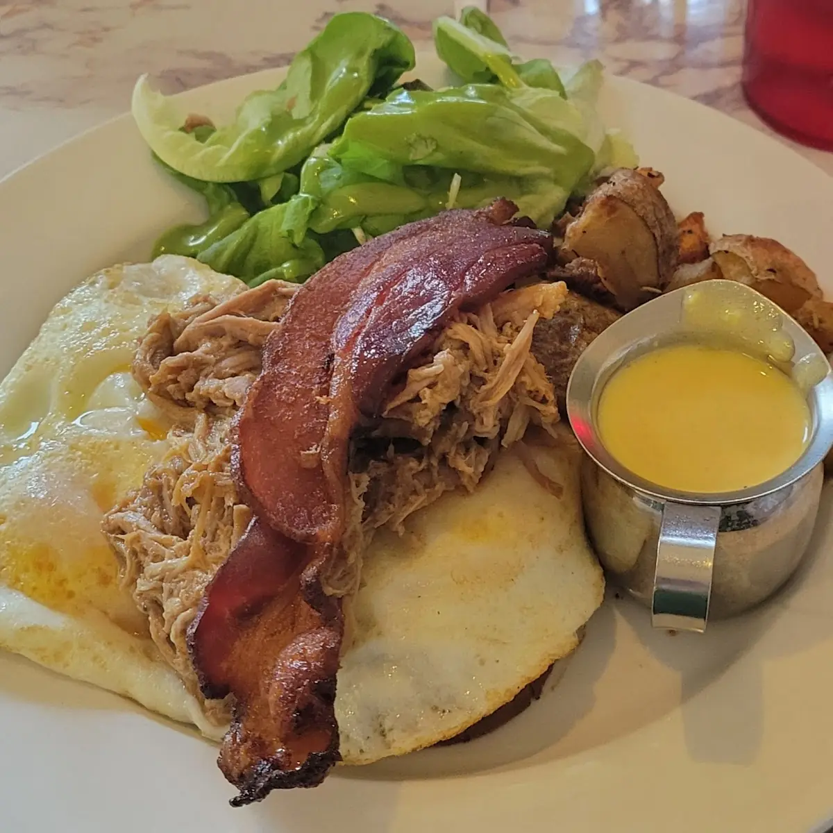 Eggs Benedict with Pulled Pork and Bacon