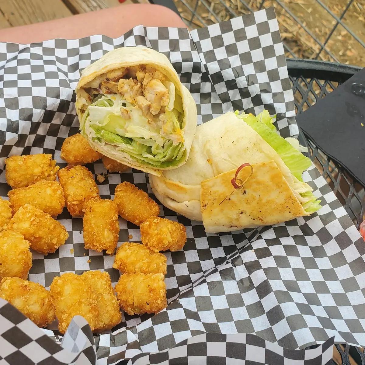 Chicken Bacon Ranch Wrap and Tots
