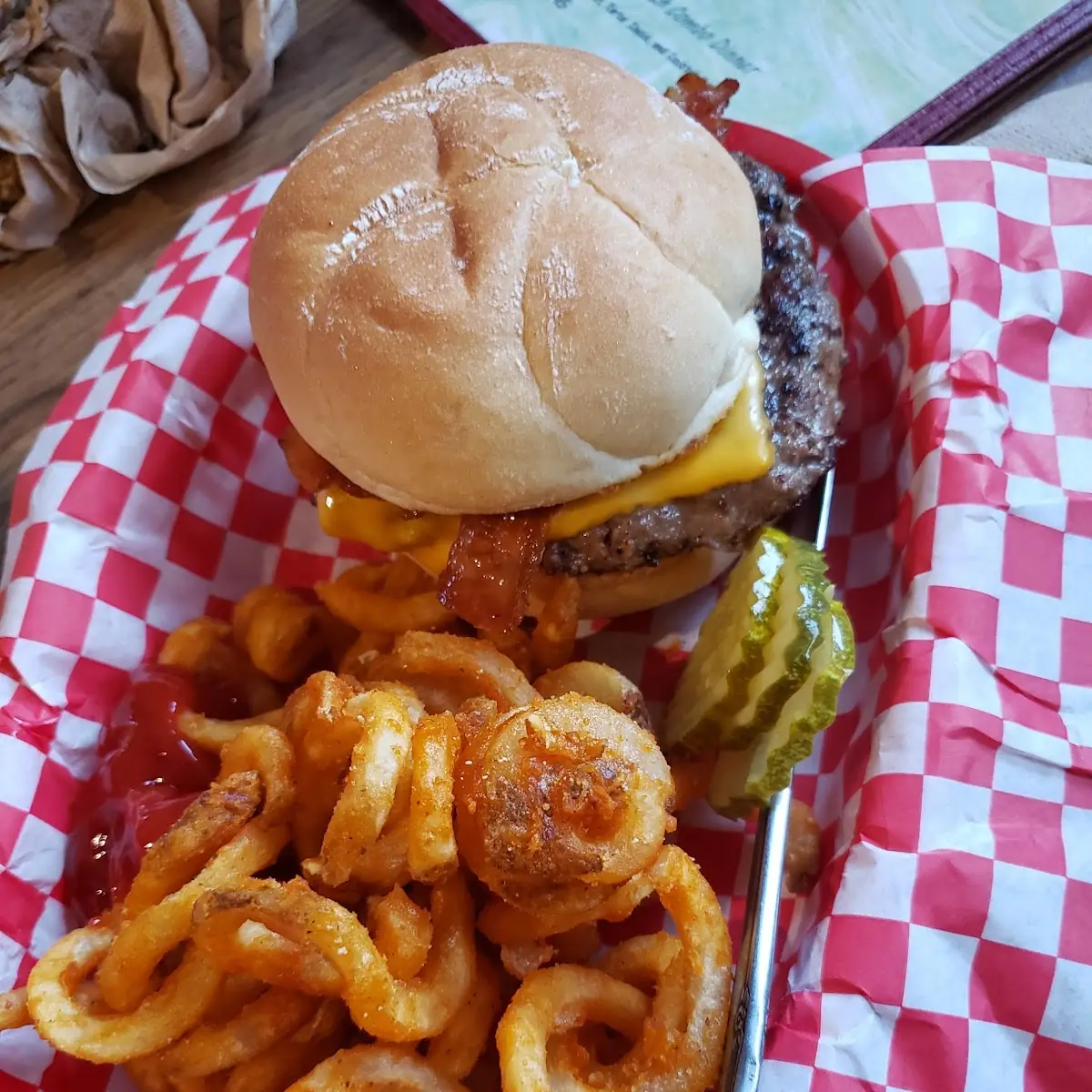 Bacon Cheeseburger with Curly Fries