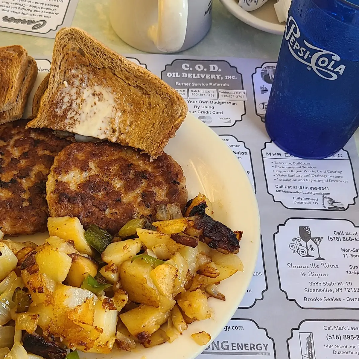 Eggs Home Fries Sausage and Toast