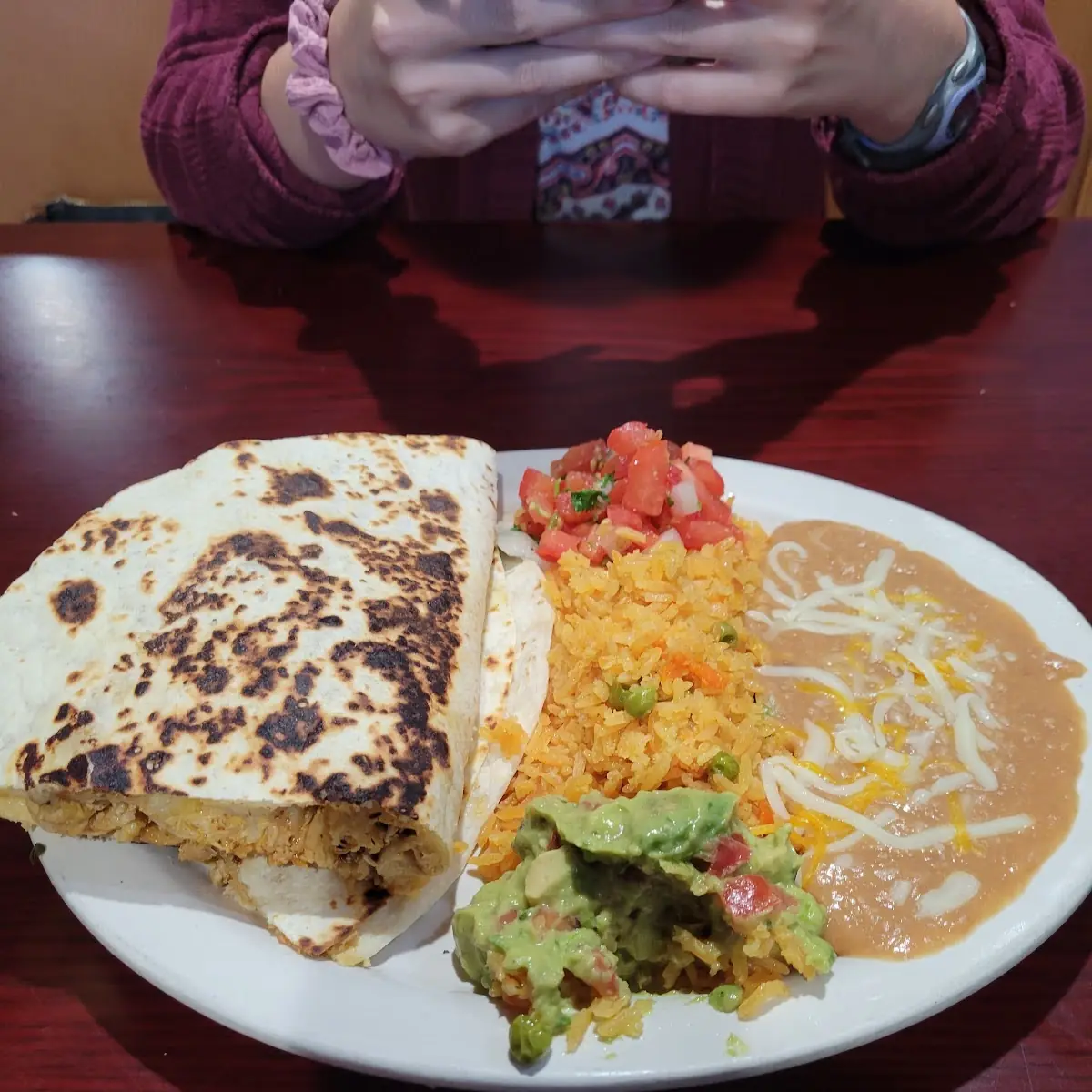Chicken Quesadilla with Rice and Beans