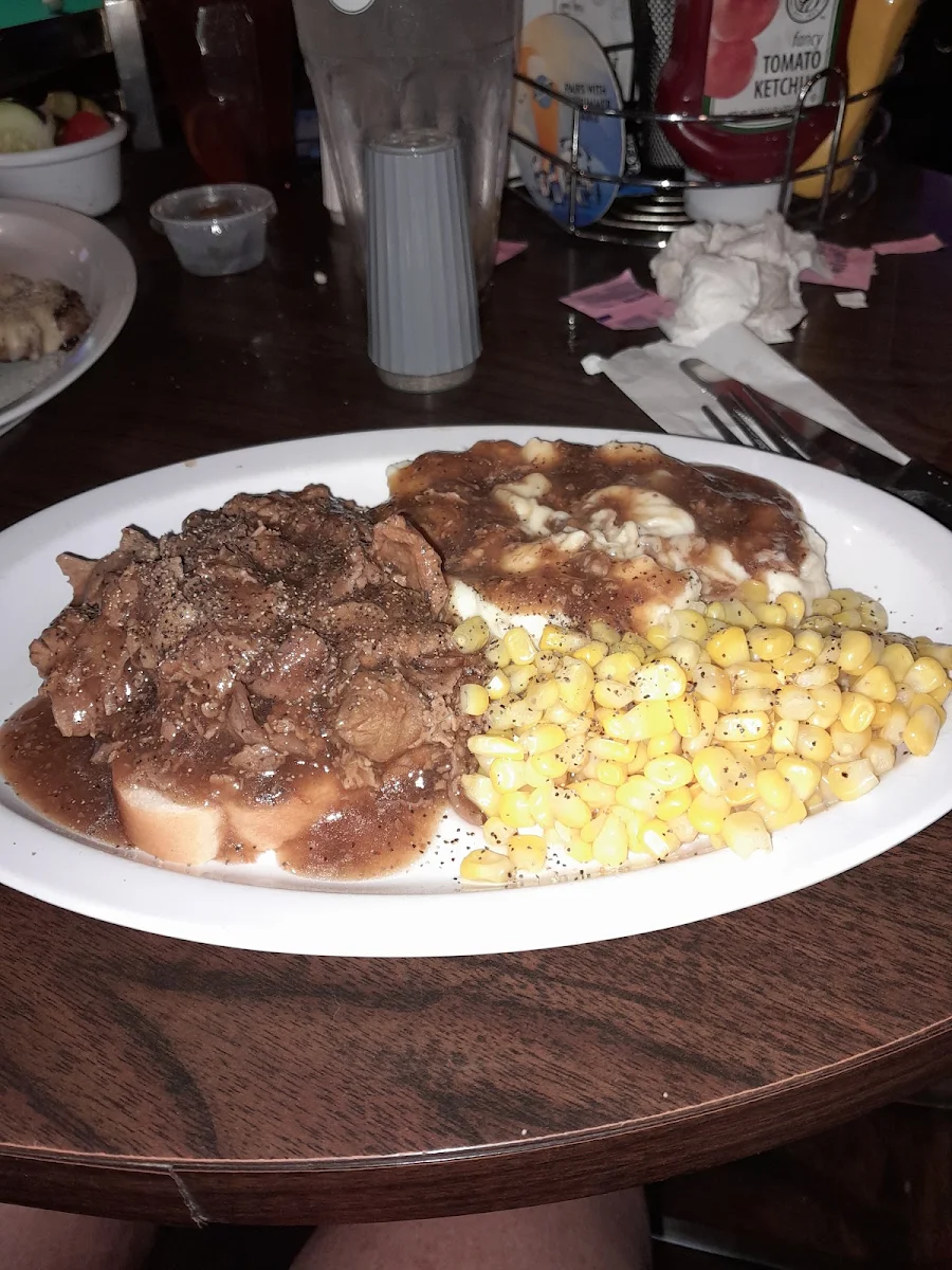 Lunch Special Open Roast Beef Real Mashed Potatoes and Lots of Gravy Buttered Fresh Corn 12 00