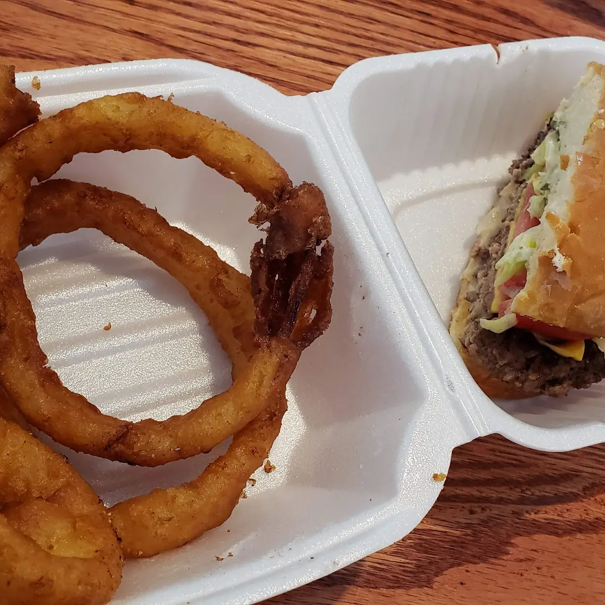 Rebel Burger and Onion Rings