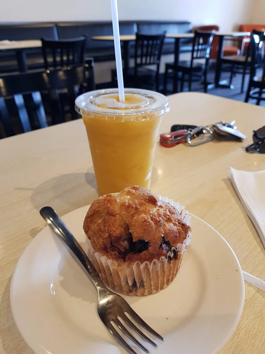 Almond Croissant and Mango Smoothie