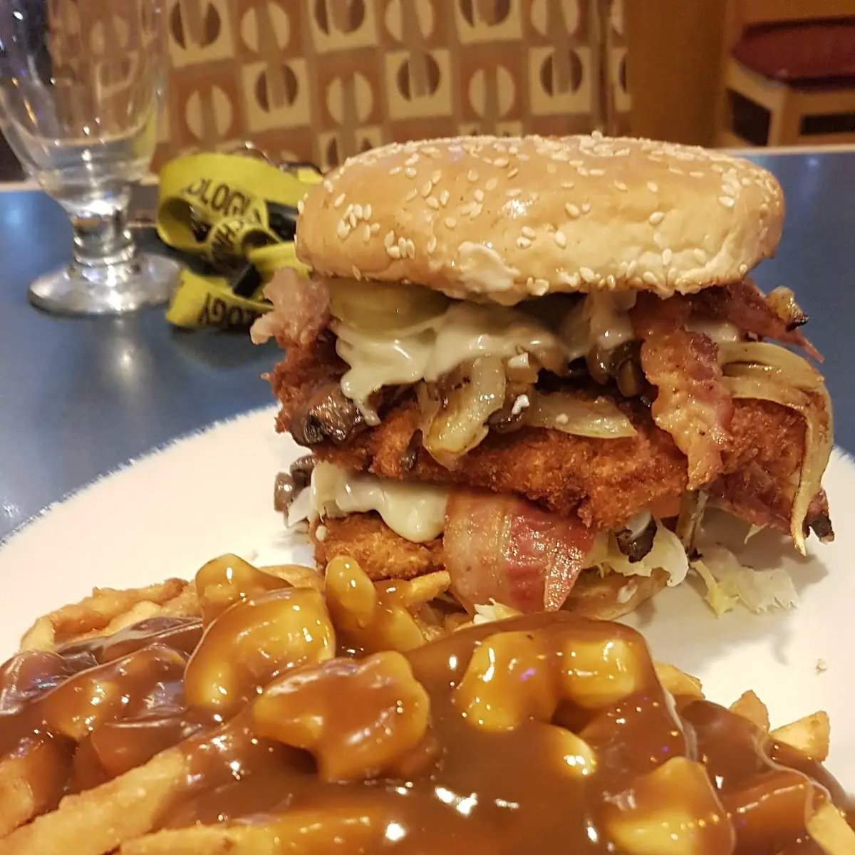 Double-Decker Schnitzel Burger with Poutine