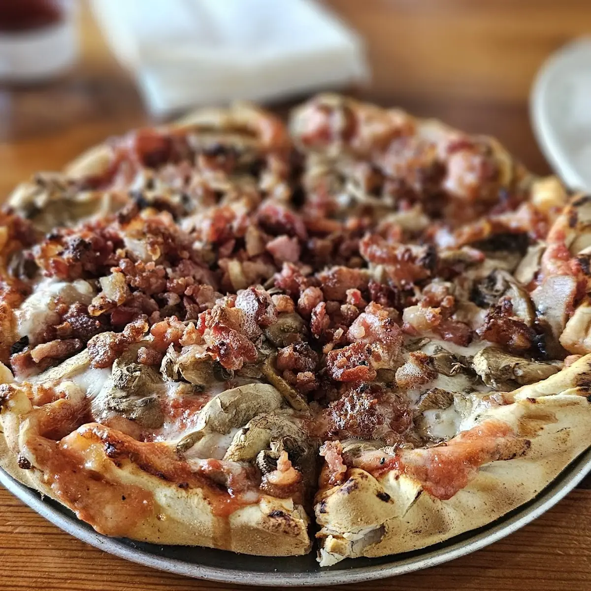 Deep Dish Mushroom and Sausage Pizza
