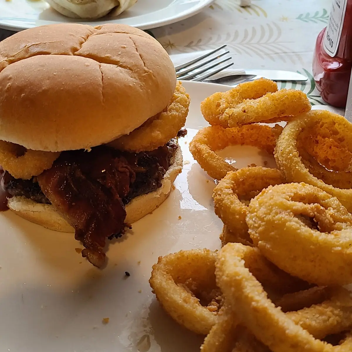 Cowboy Burger and Onion Rings
