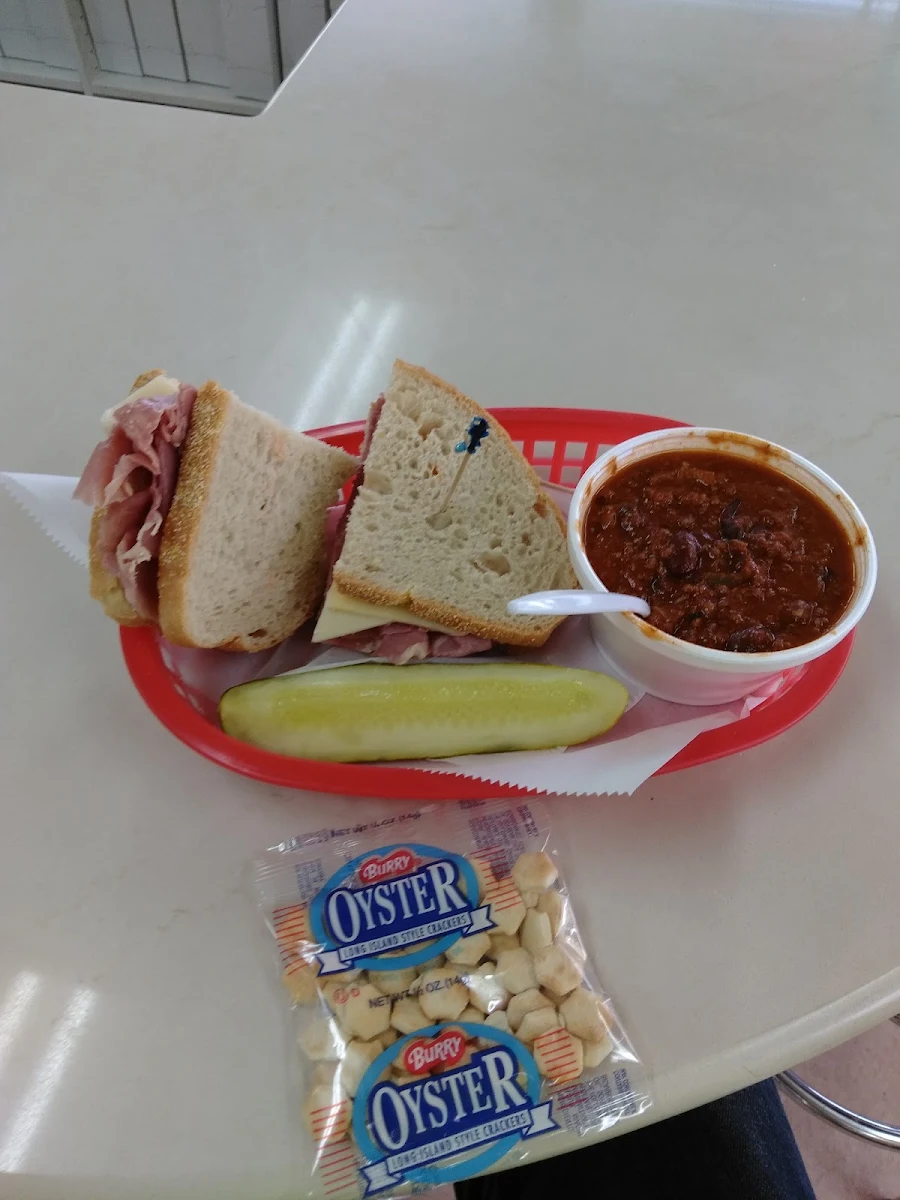 Ham and Cheese Sandwich and Chili