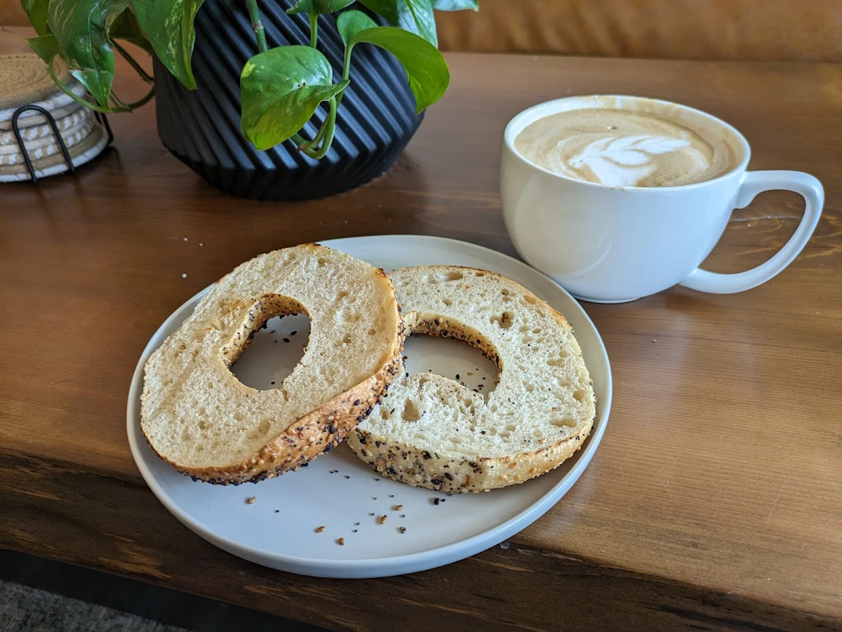 Everything Bagel with Almond Milk Latte