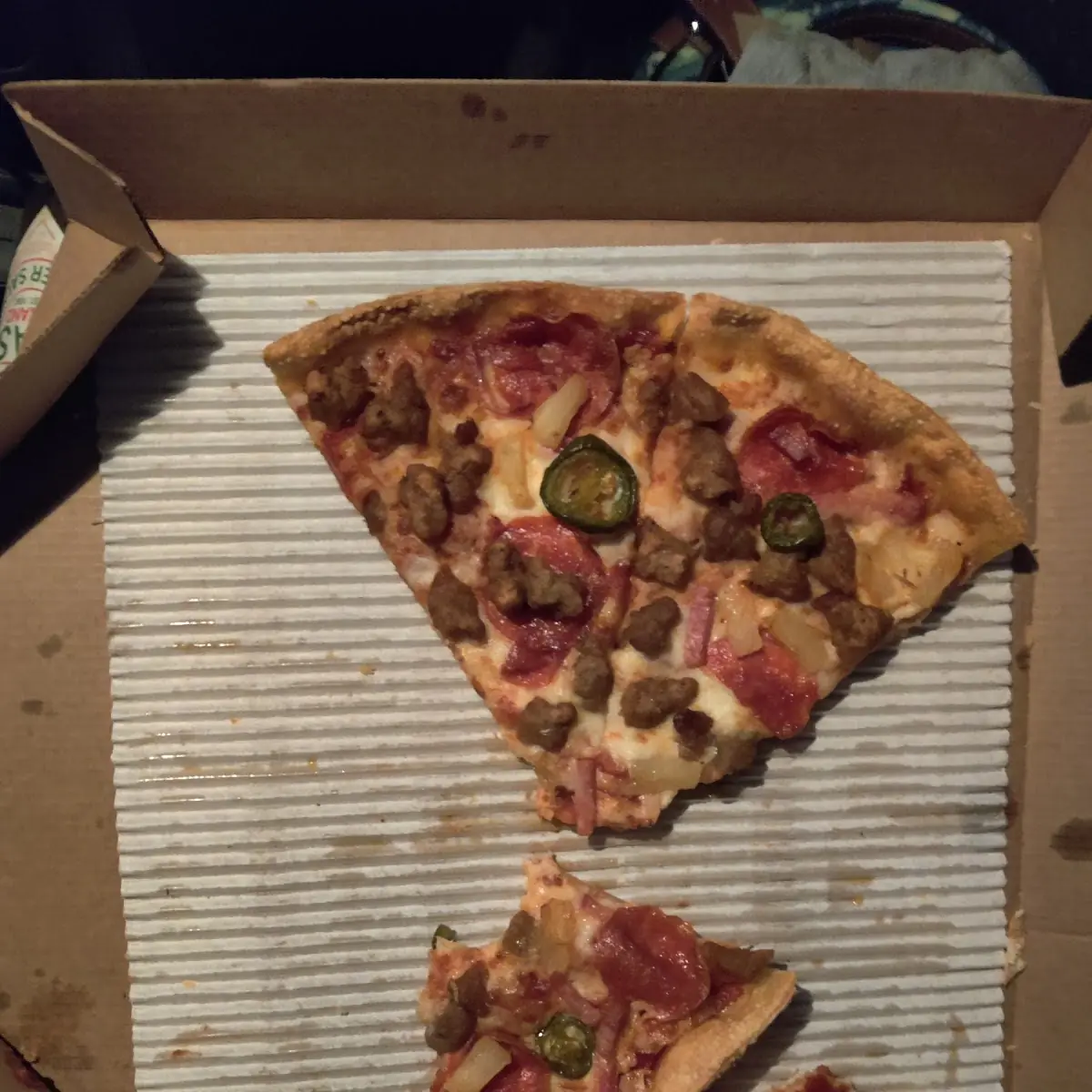 Thin Crust Meat Lovers with Pineapples and Jalapenos