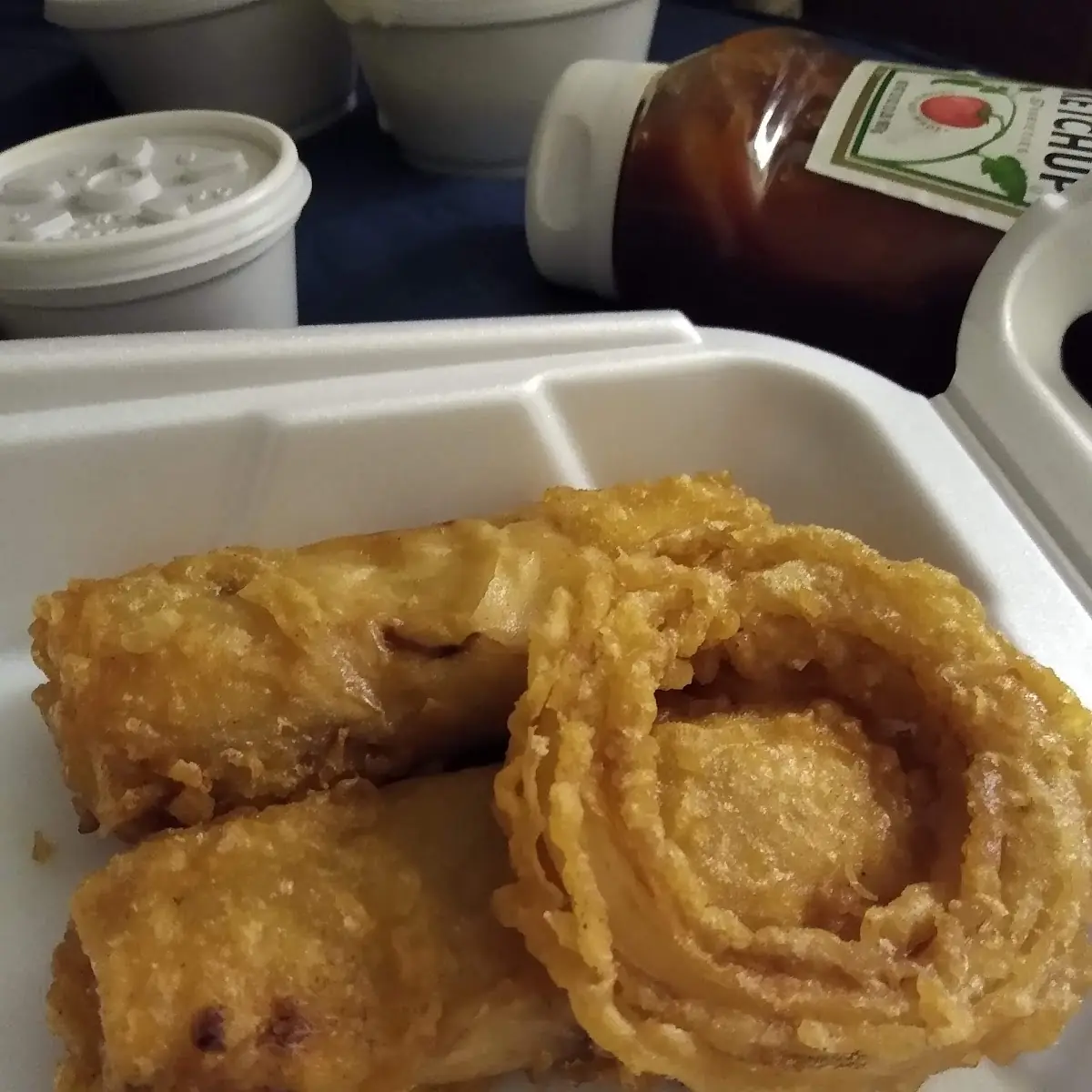 Chicken Egg Rolls and Onion Rings
