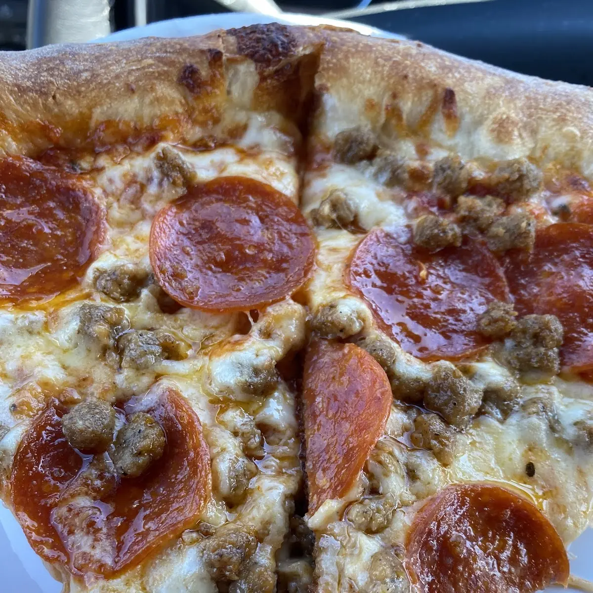 Hamburger and Pepperoni Pizza Slice