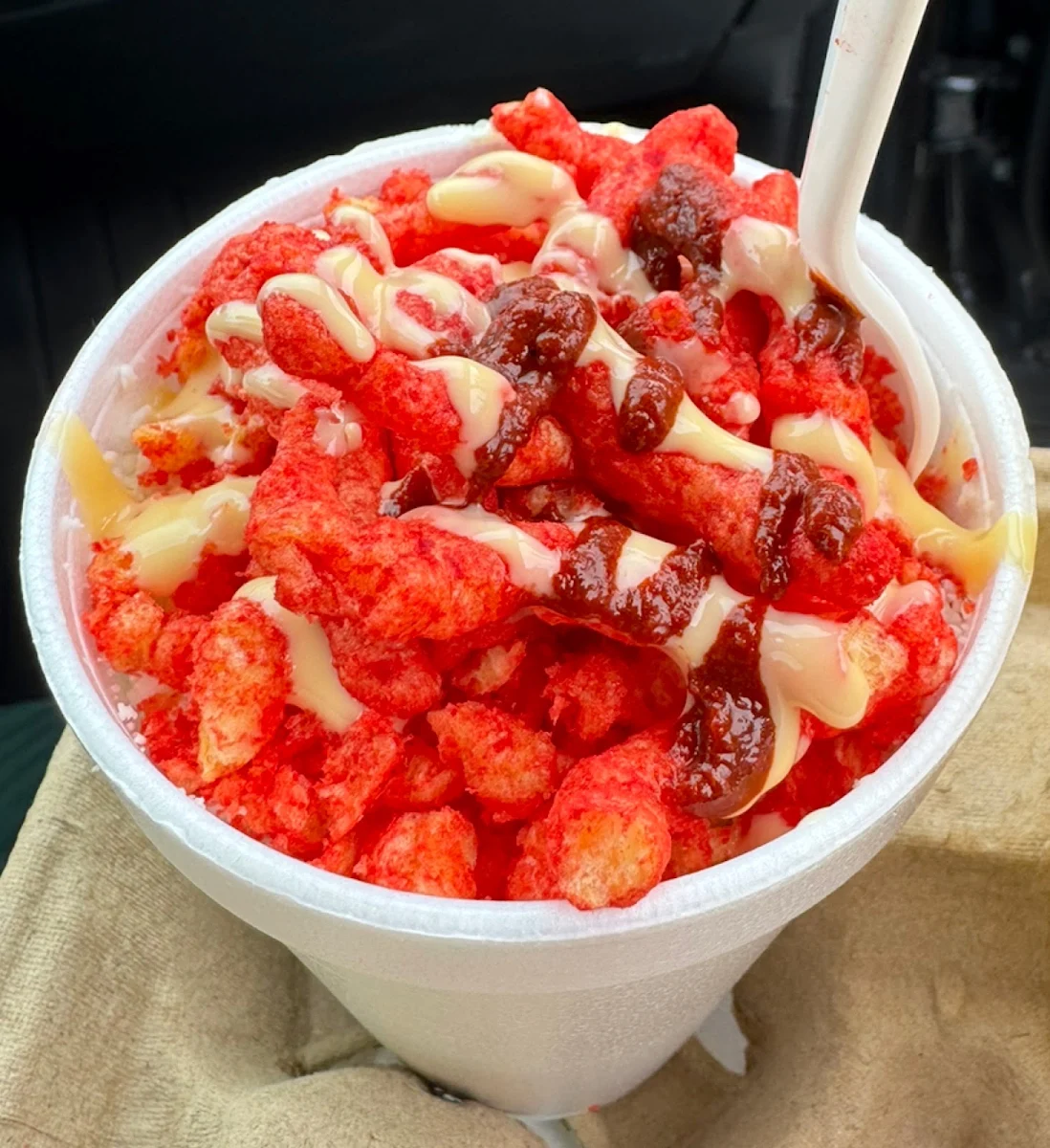 Small Corn in a Cup with Hot Cheetos
