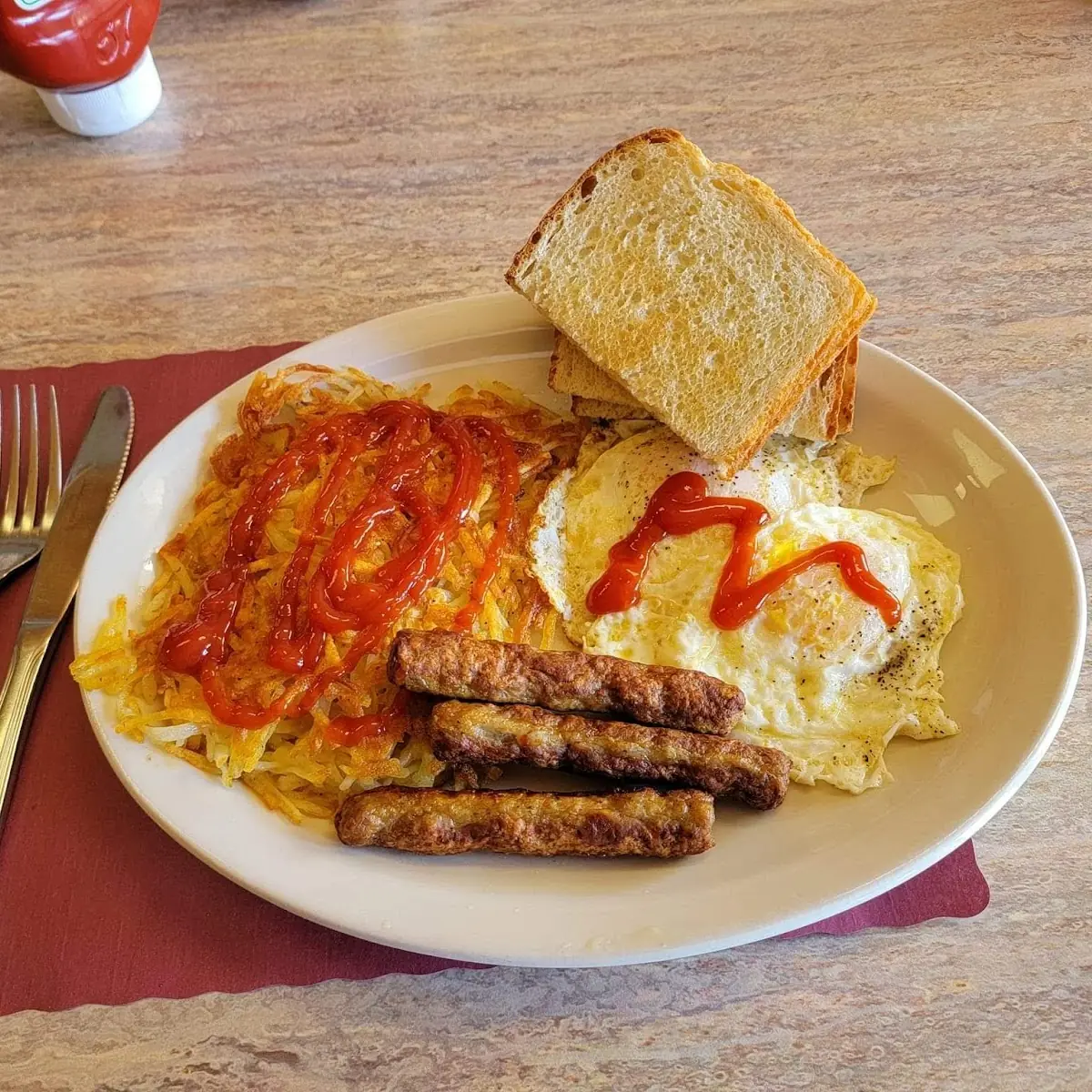 Chicken Fried Steak Omelette with Hash Brown & Toast