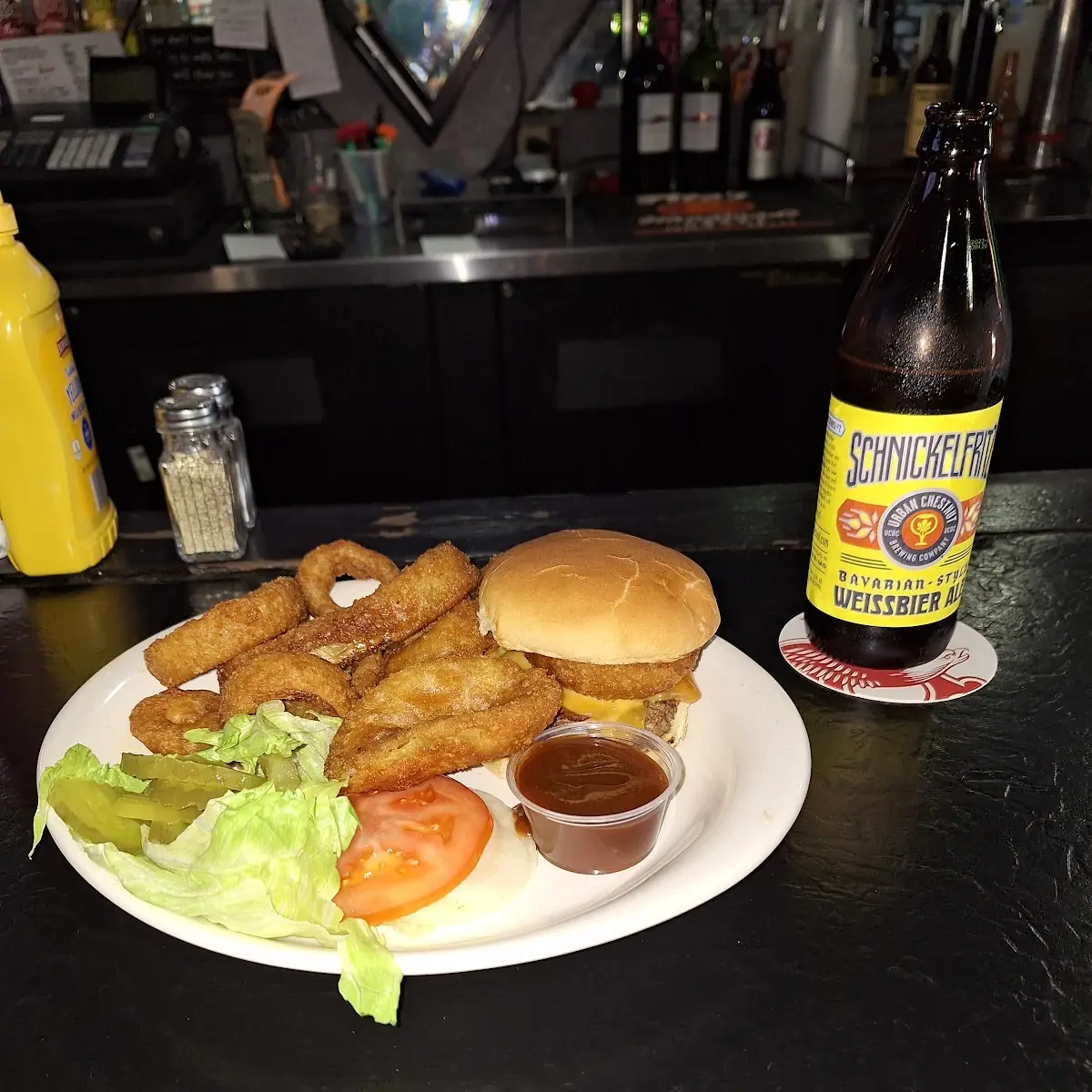 Western Burger with Onion Rings