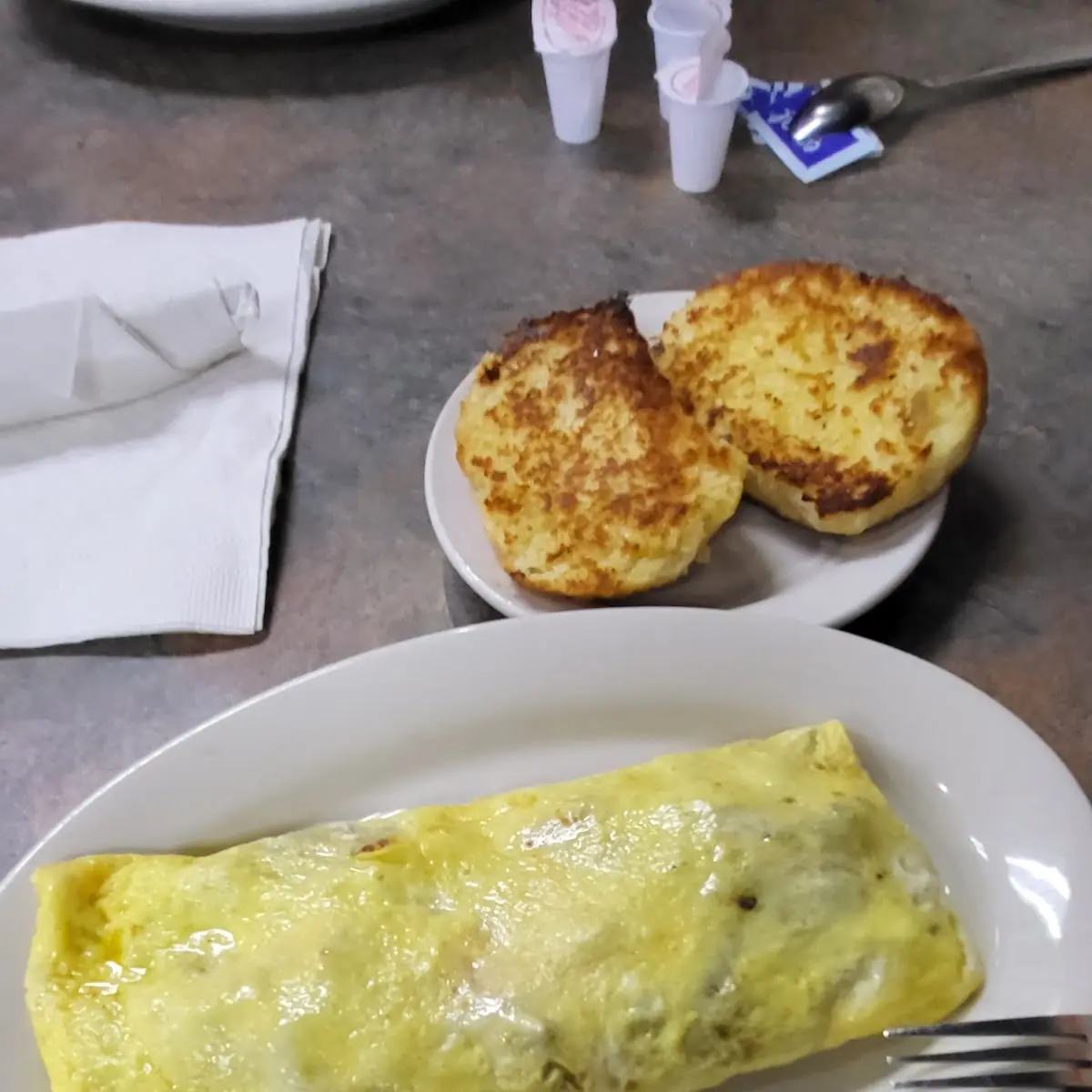 Meat Lovers Omelette and Crescent Roll