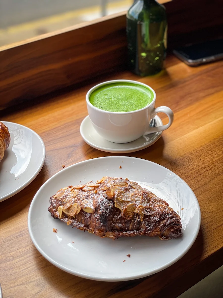 Matcha Latte and Almond Croissant