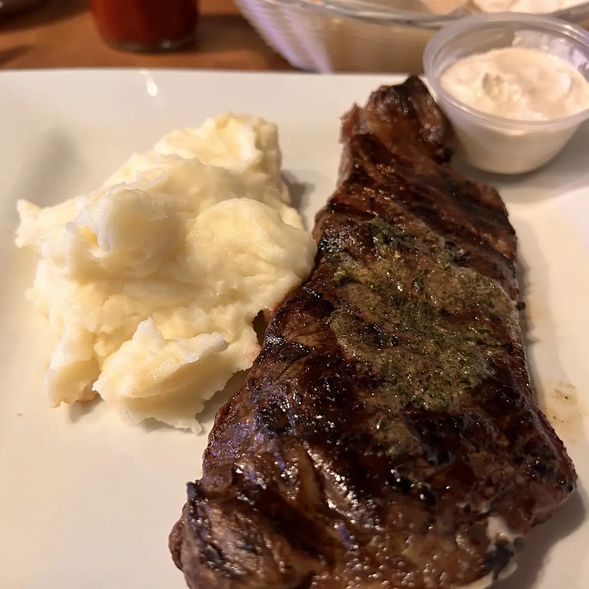 New York Strip with Mashed Potatoes