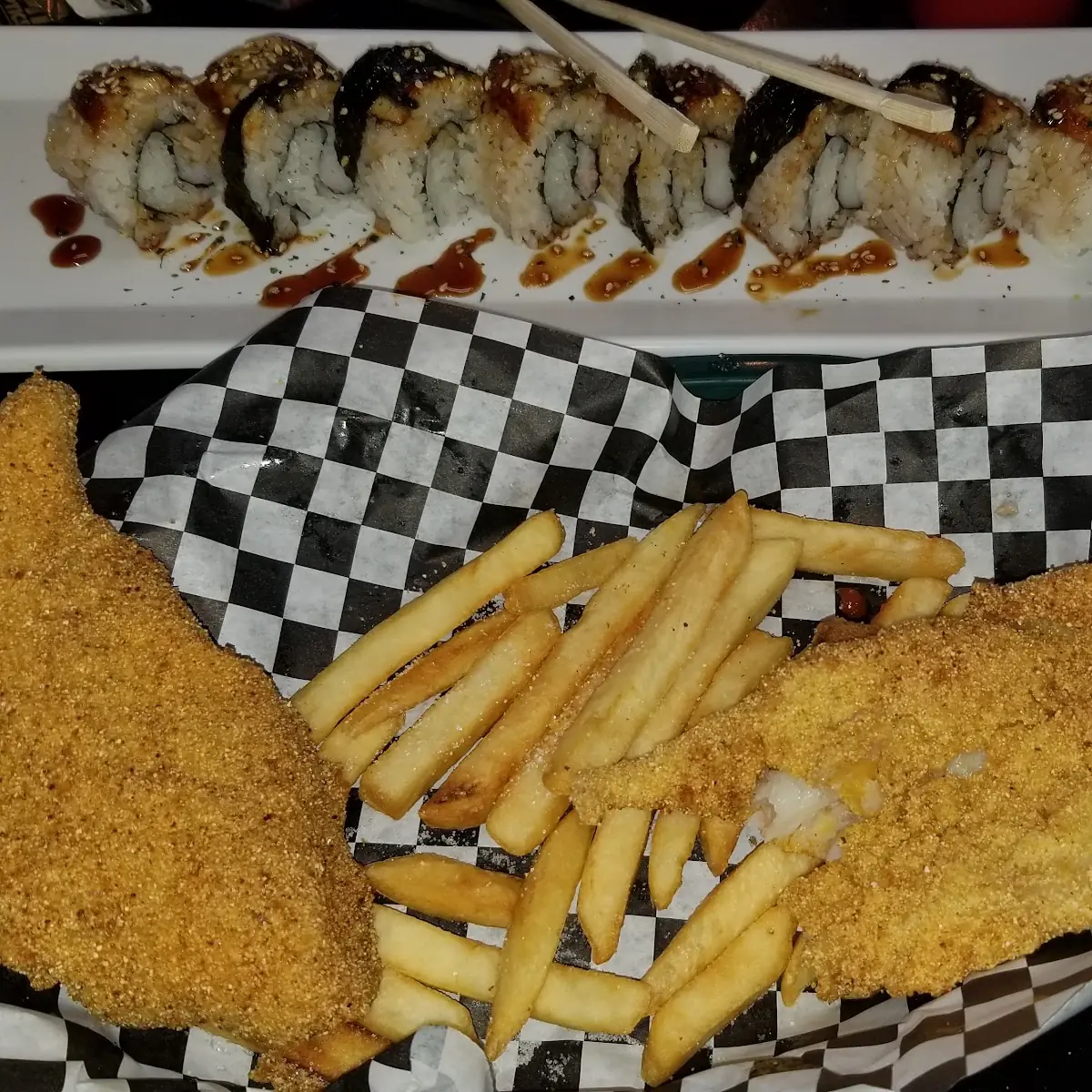 Dragon Roll and Catfish Fillet