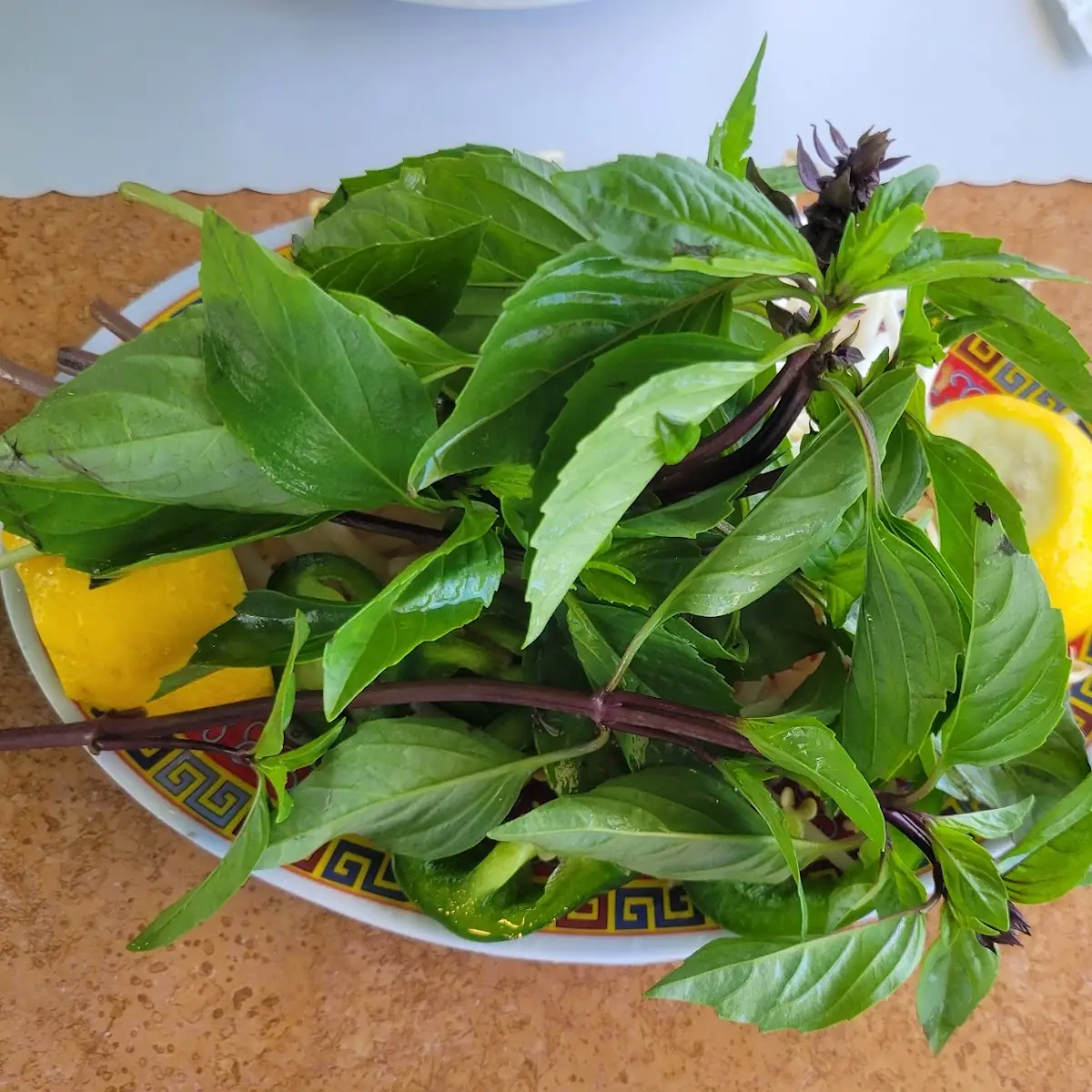 Basil Leaves Bean Sprouts and Lemons