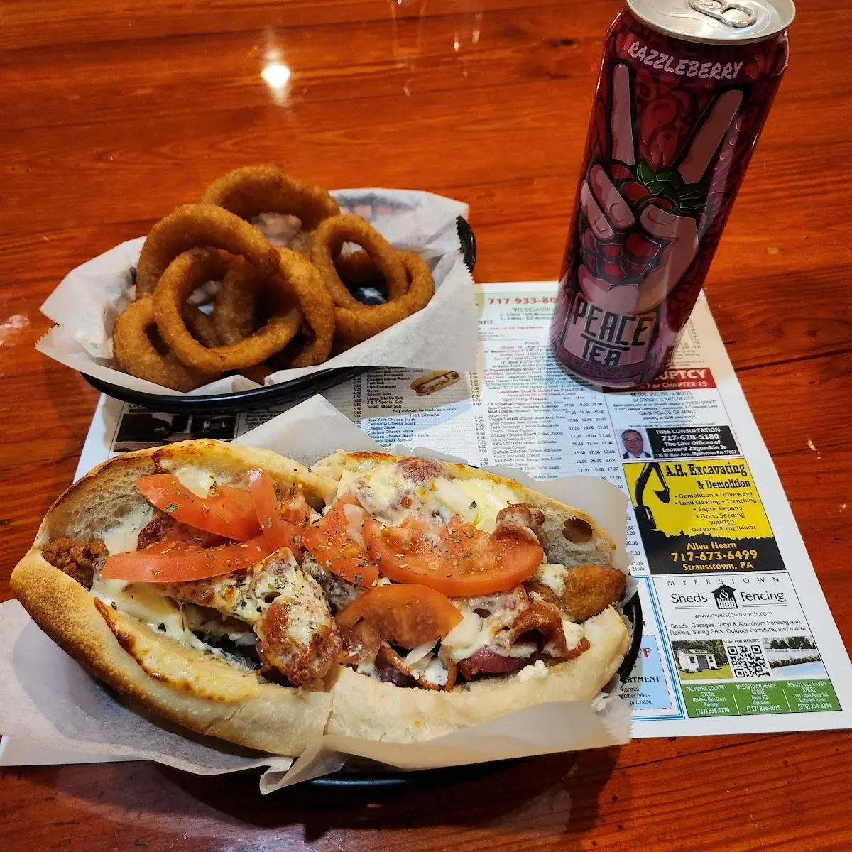 Chicken Bacon Ranch Sub with Onion Rings