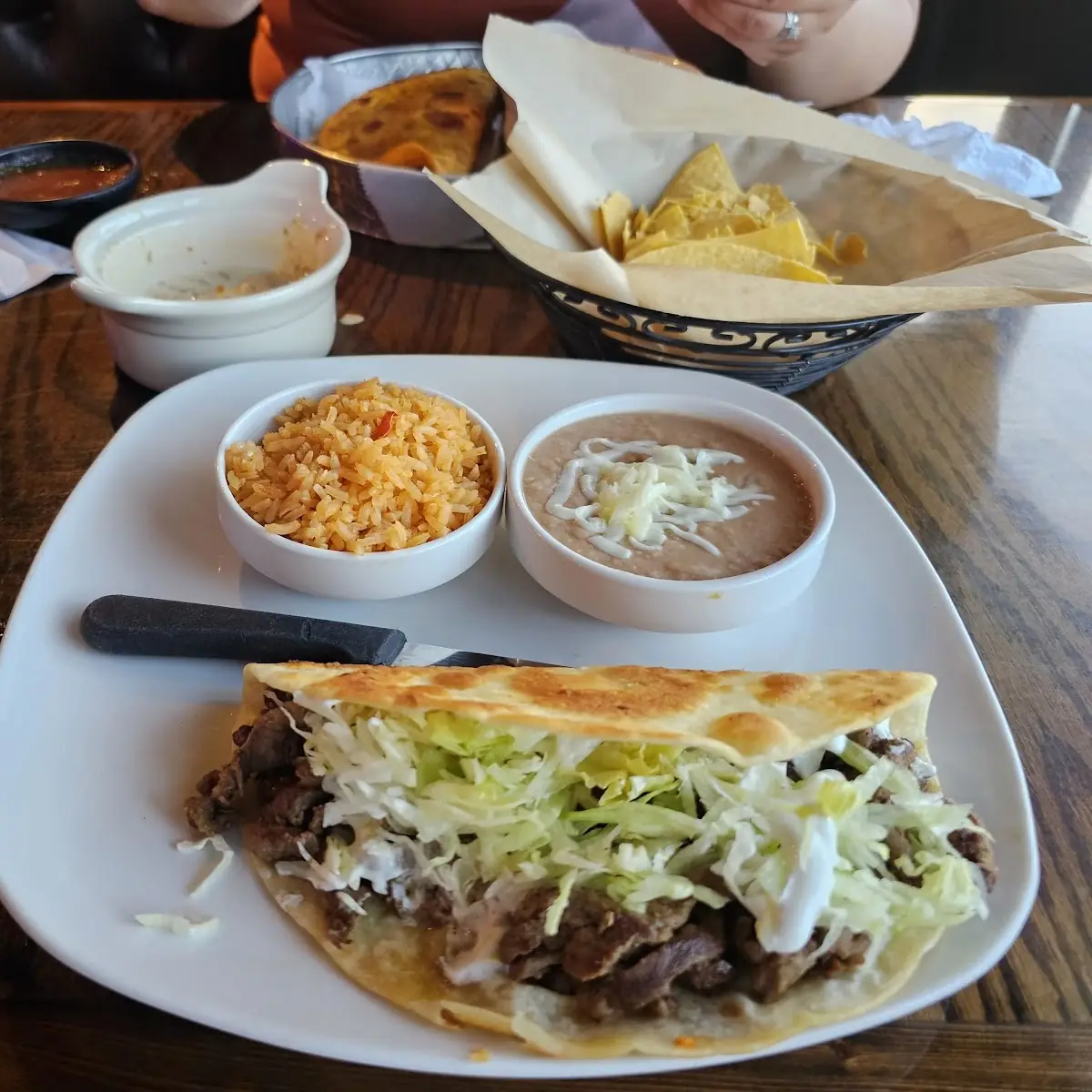 Steak Quesadilla with Rice and Beans