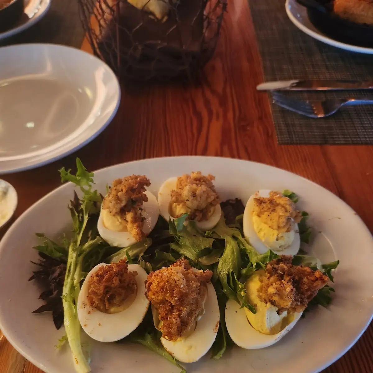 Deviled Eggs with Fried Oysters