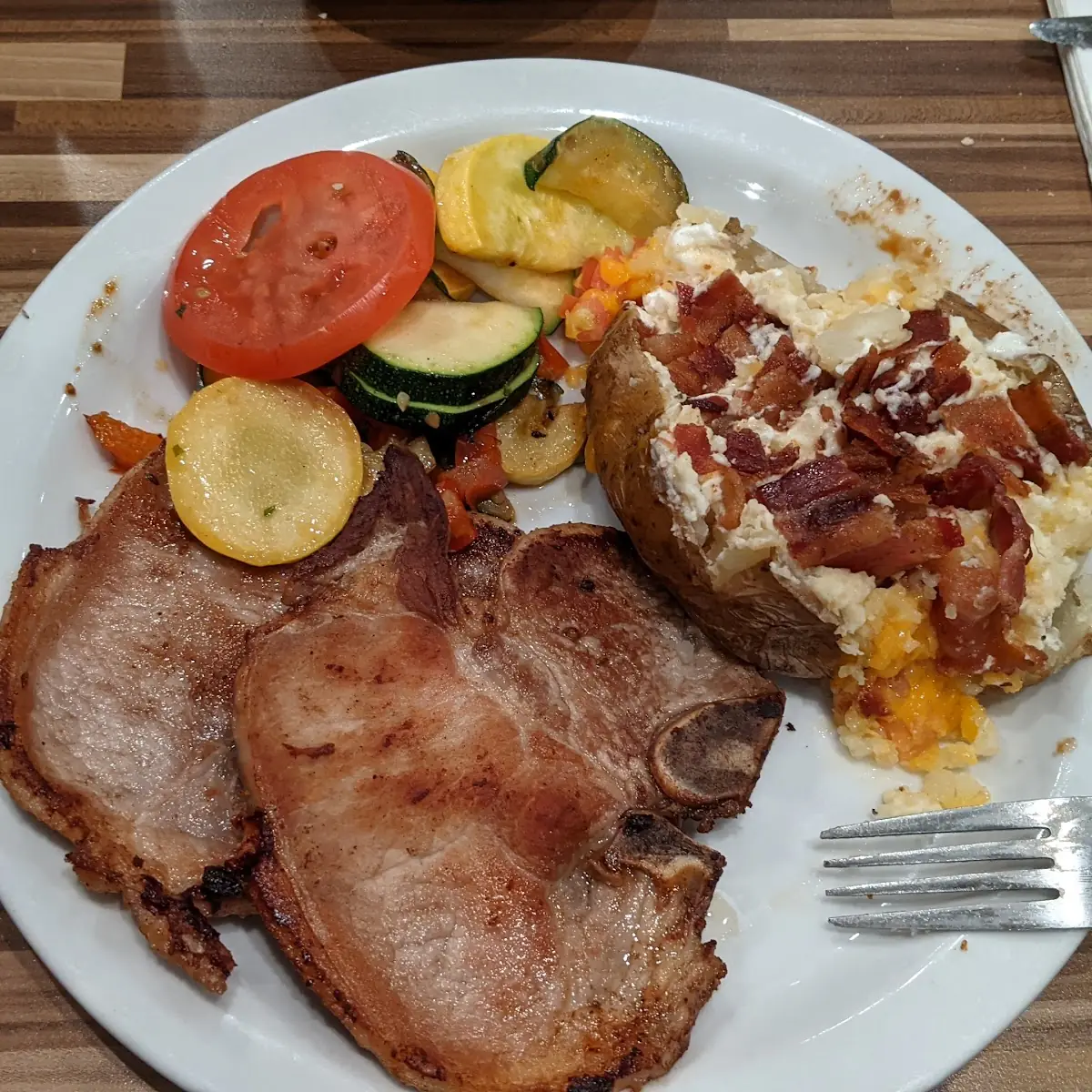 Pork Chops with Loaded Baked Potato