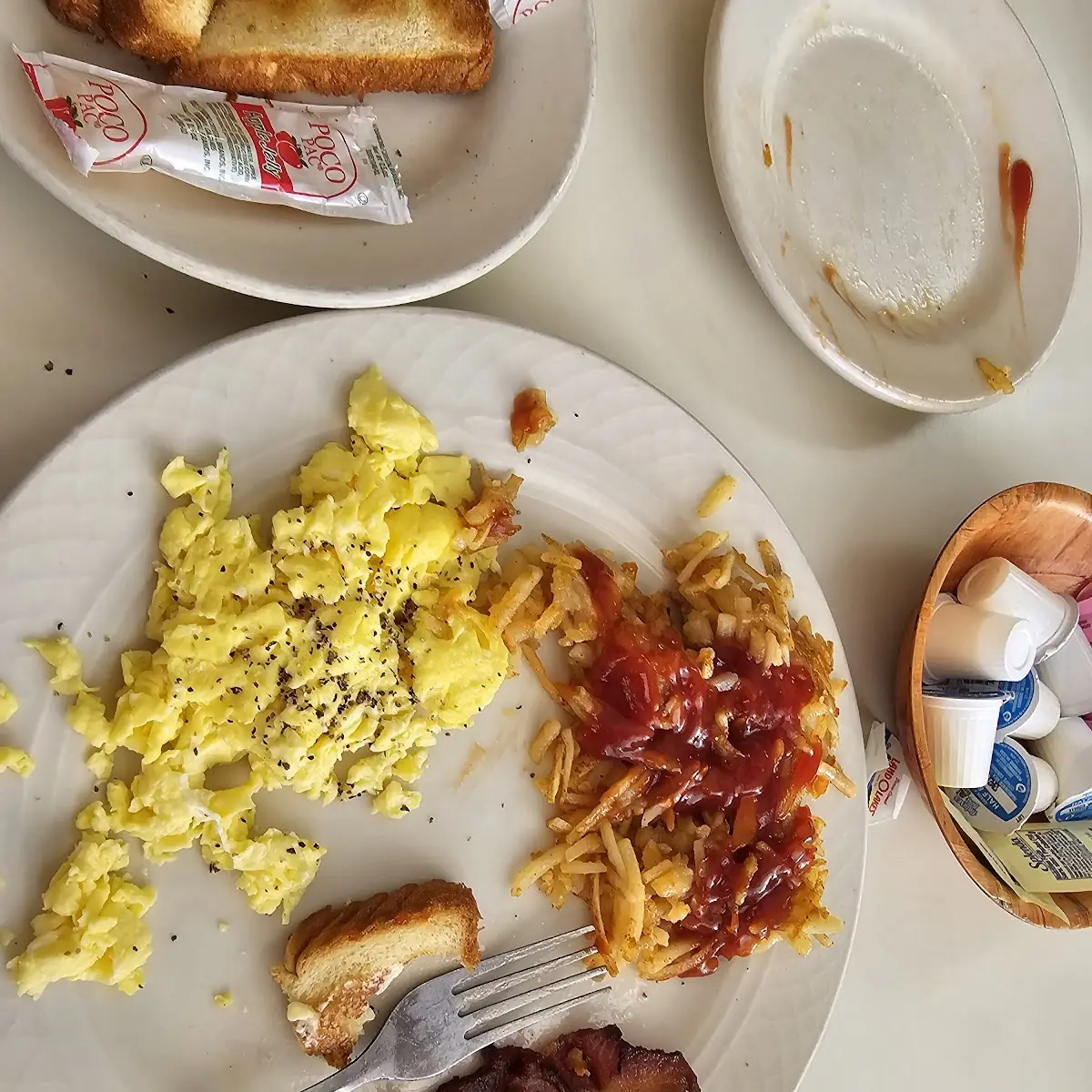 Scrambled Eggs Bacon Steamed Hashbrown