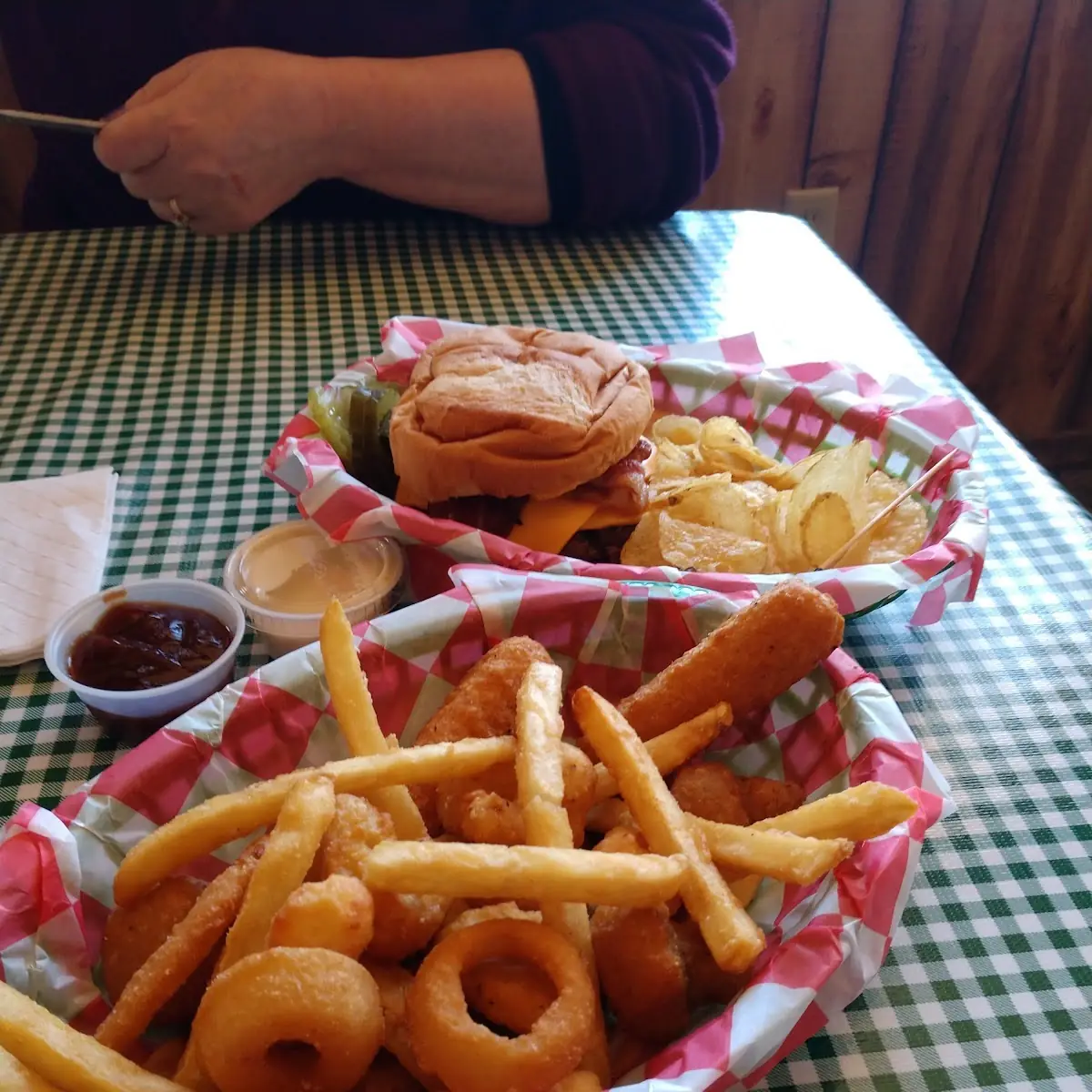 Junk Basket and Bacon Cheeseburger