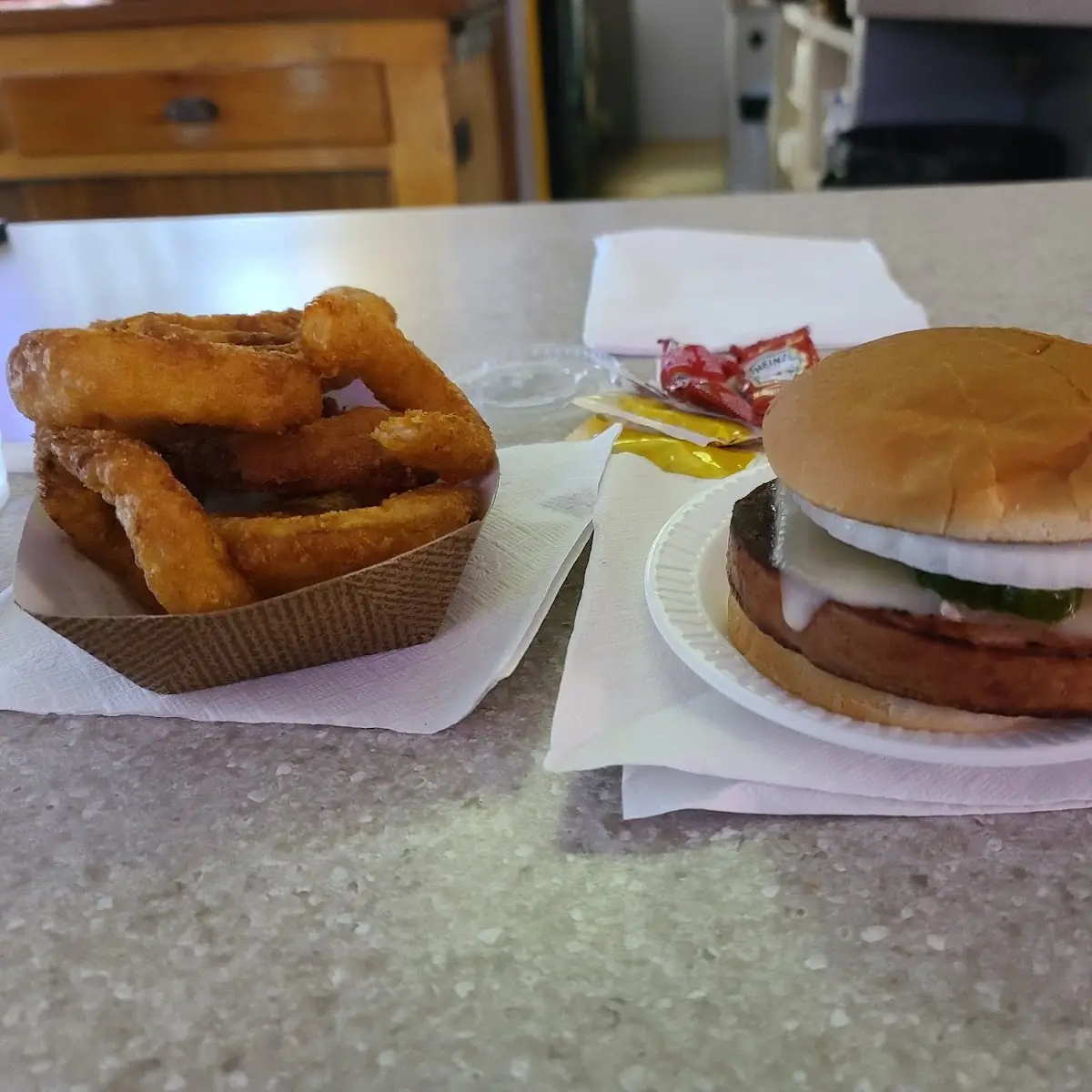 Fried Bologna Sandwich with Onion Rings