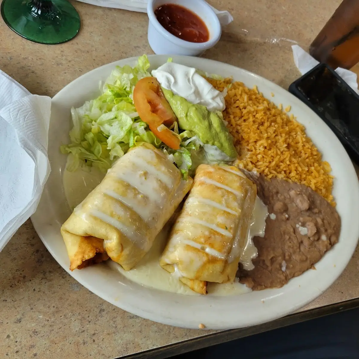 One Enchilada Quesadilla Rice and Beans