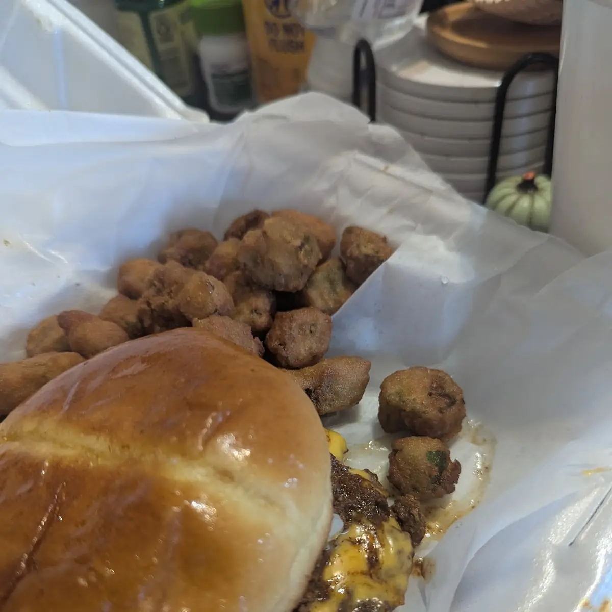 Double Cheeseburger with Frie Okra