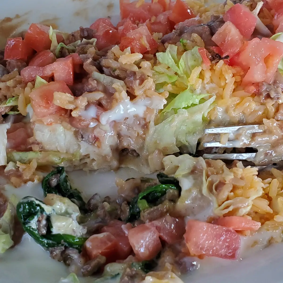 Chicken Enchilada with White Sauce and Spinach