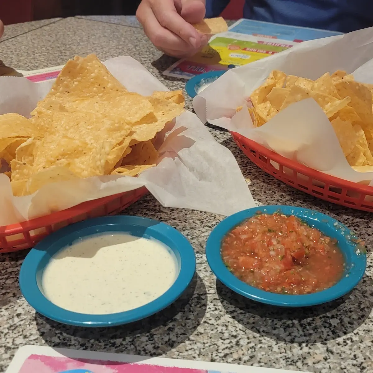 Chips and Salsa with Cheese Dip