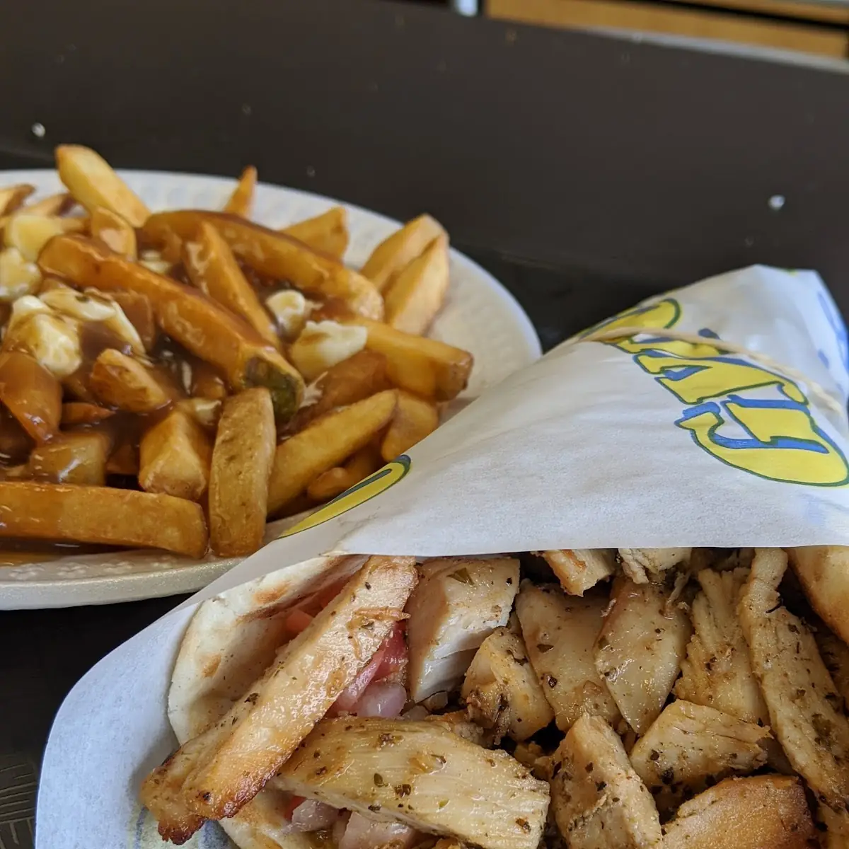 Chicken Gyro w Side of Poutine, Gyros & More Lasalle . ( Malden Rd )