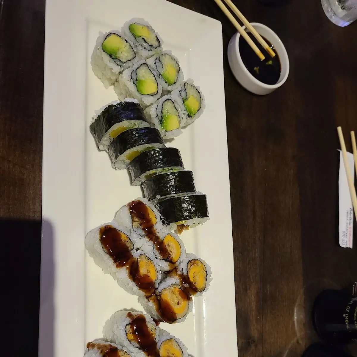 Cucumber Avocado Roll Veggie Roll and Sweet Potato Roll