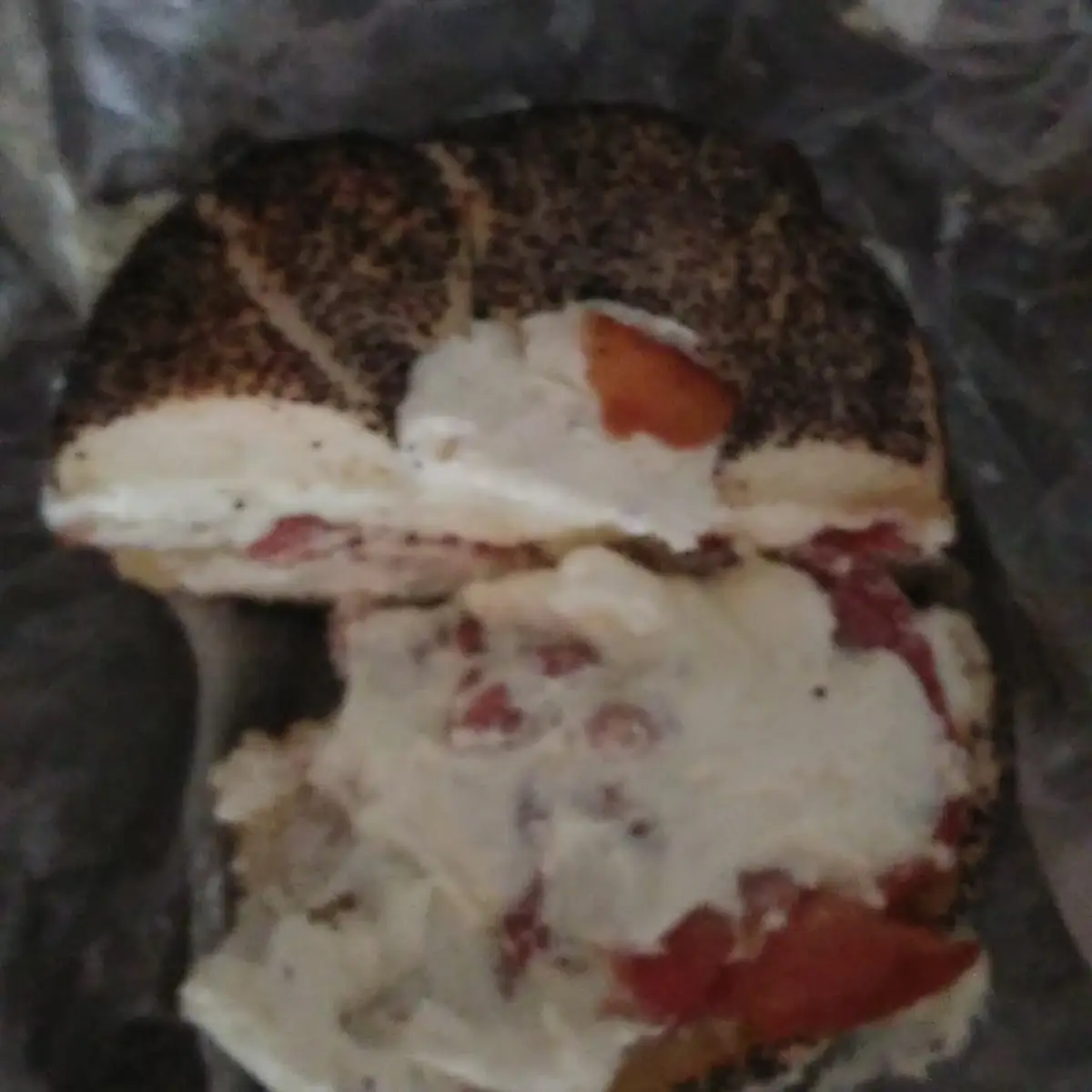 Cream Cheese and Bacon Poppy Seed Bagel Toasted