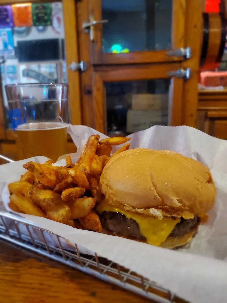 Cheeseburger and Beer Battered Fries