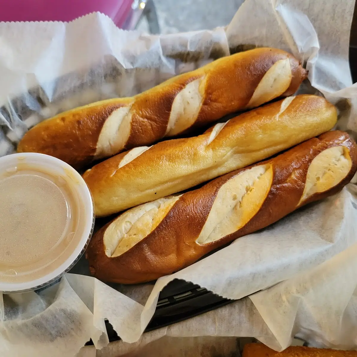 Pretzel Bread Sticks with Queso
