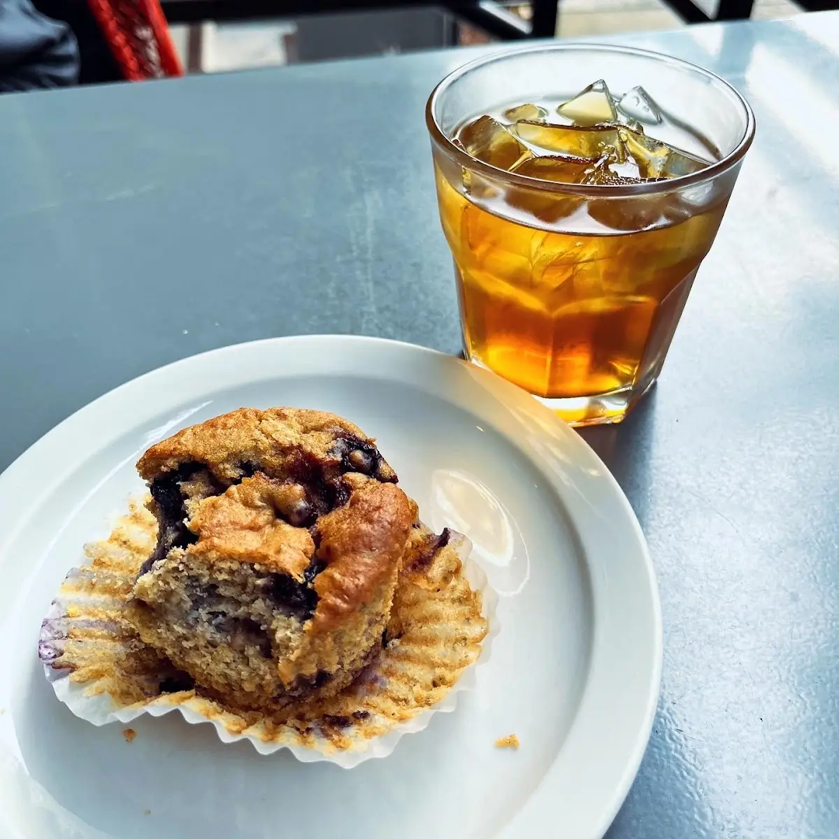 Vegan Blueberry Muffin and Moroccan Mint Rose Iced Tea