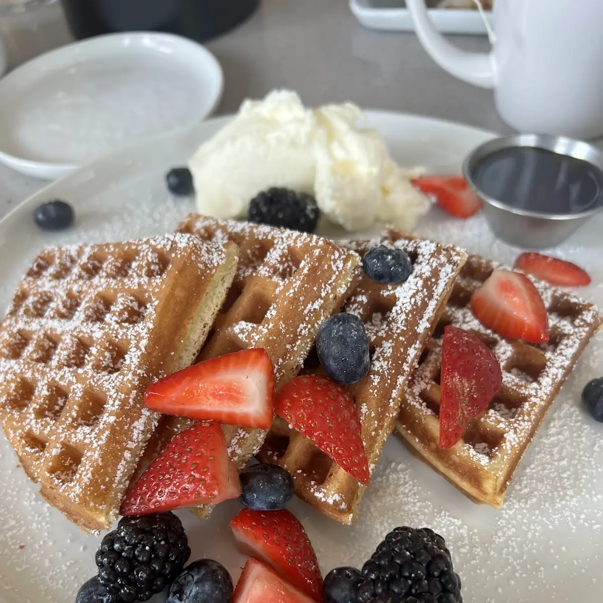 Waffle with Fresh Berries and Cream