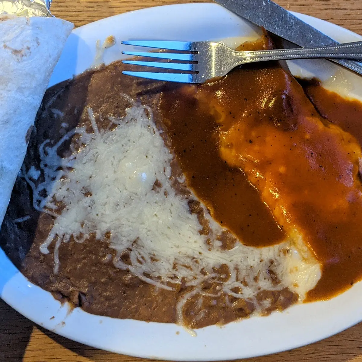 Chicken Taco Cheese Enchilada and Beans